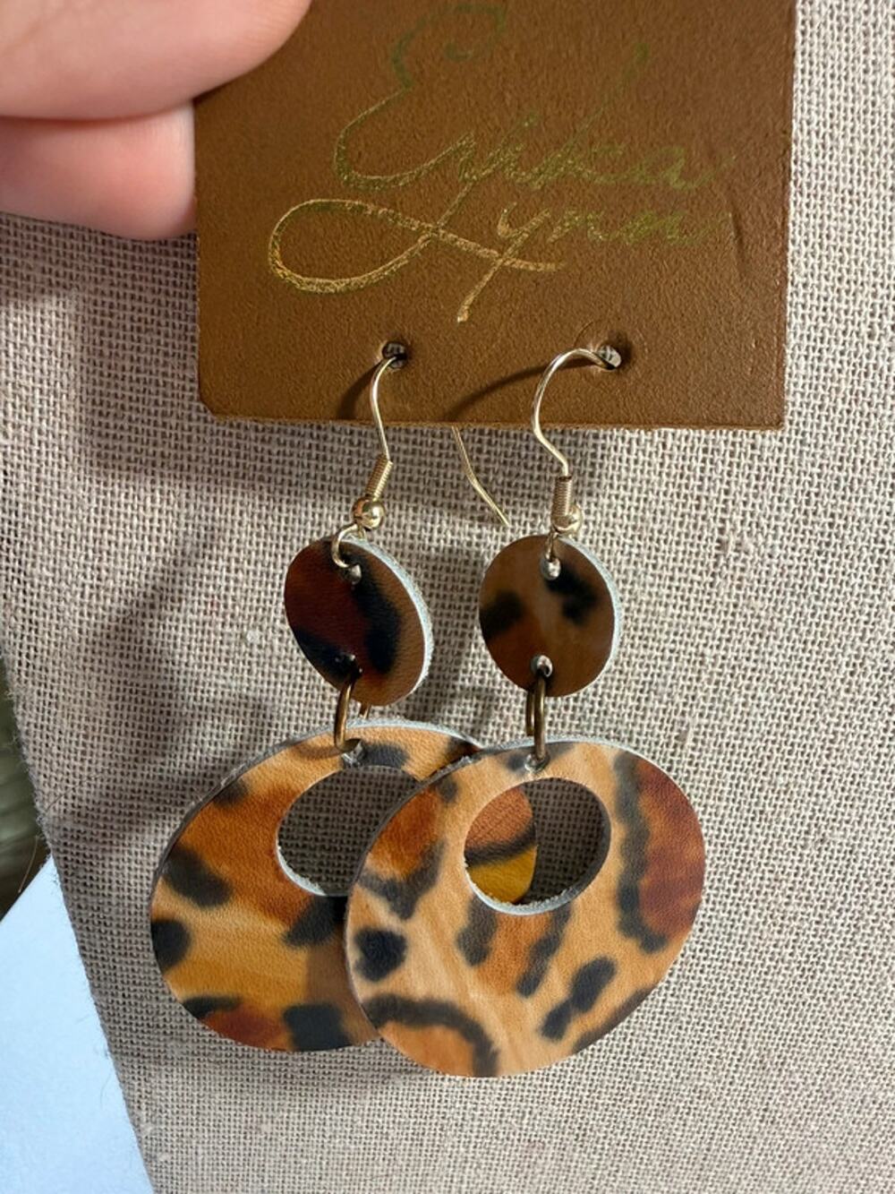 NWT Erika Lynn 3” leather leopard print dangle earrings